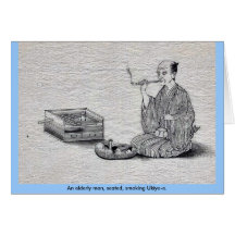 Un homme plus âgé, Ukiyo-e. posé et de tabagisme Carte De Vœux