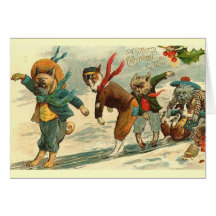 Un Joyeux Noël à vous chiens sur la glace Carte De Vœux
