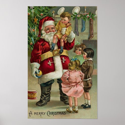 Un Joyeux Noël Père Noël et enfants Posters