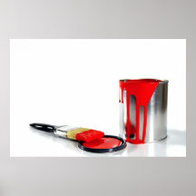 un seau et une brosse rouges de peinture affiche