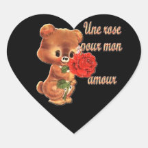 Une rose pour mon amour  - autocollant en cœur
