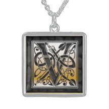 V monogramme initial" colliers en pierre noirs "ce