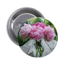 Vaas van Roze Pioenen Speld Buttons