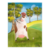 VACHE JOUANTE AU GOLF CARTES POSTALES