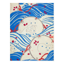Vagues vintages de bleu carte postale