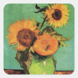 Van Gogh ; 3 tournesols dans un vase, fleurs vinta Autocollants Carrés