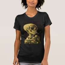 Van Gogh Skull met het Branden van Sigaret, Vintag T-shirt