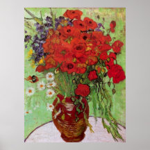 Van Gogh; Stilleven: Rode Papavers en Madeliefjes Poster
