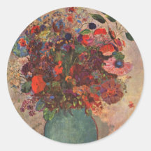 Vase turc, Odilon Redon, fleurs vintages florales Autocollants Ronds