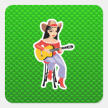 Veedrijfster met Gitaar; Groen Vierkant Stickers