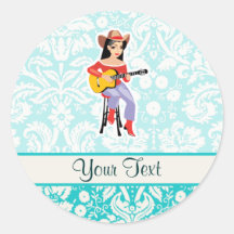 Veedrijfster met Gitaar; Leuk Ronde Stickers