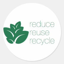 Verminder, gebruik opnieuw, recyclen ronde sticker