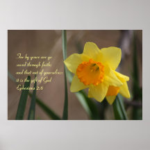 Vers biblique de 2:8 d'Ephesians avec la jonquille Posters
