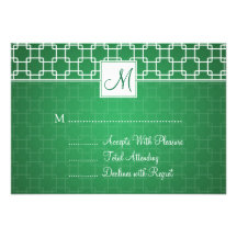 Vert de motif de treillis de monogramme du mariage carton d'invitation