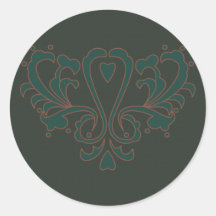 Vert et damassé de coeur de Brown Autocollant