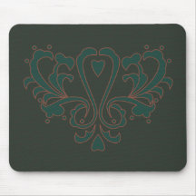 Vert et damassé de coeur de Brown Tapis De Souris