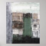 Vert, gris et affiche de peinture d'art abstrait d