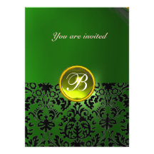 Vert jaune de MONOGRAMME de GEMME de DAMASSÉ Cartons D'invitation