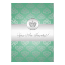 Vert royal de menthe de couronne de douche nuptial invitations