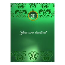 Vert VERT de MONOGRAMME de GEMME de DAMASSÉ Invitations