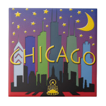 Vie nocturne d'horizon de Chicago Carreau