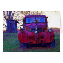 Vieux camion et dépendance carte de vœux