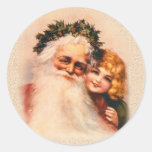Vieux Monde Père Noël et enfant Adhésif Rond