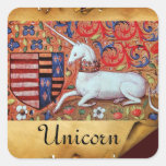 VIEUX PARCHEMIN DE BROWN DE LICORNE AUTOCOLLANTS CARRÉS