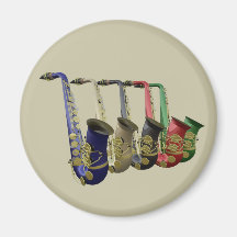 Vijf Kleurrijke Saxofoons in een Lijn Koelkast Magneetje