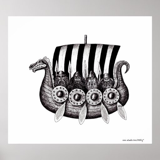Vikings dans le dessin noir et blanc d'encre de st affiche