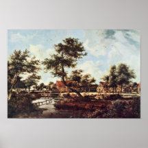 Village des moulins à eau par Hobbema Meindert (Be Affiche