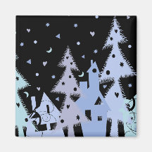 Ville de bleu de Noël Aimants Pour Réfrigérateur