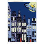 Ville néerlandaise avec la soucoupe volante carte de vœux