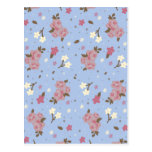 Vintage Bloemen Roze Rozen op babyblauw Wenskaarten