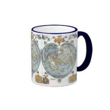 Vintage de Hart Gevormde Antiek Kaart Peter Apian  Koffie Bekers
