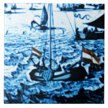 Vintage Delfts blauw van de Schepen van Amsterdam  Geboortetegeltjes