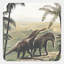 Vintage Dinosaurussen Amargasaurus met Bomen Vierkant Sticker