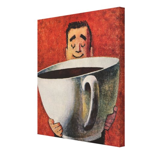 Vintage Gelukkig Man die ReuzeKop van Koffie drink Gallerij Wrap Canvas