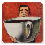 Vintage Gelukkig Man die ReuzeKop van Koffie drink Persoonlijke Aankondiging