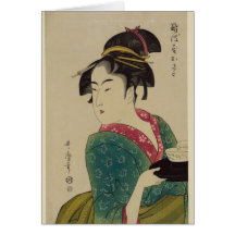 Vintage Japanse druk van een dame die thee drink Kaart