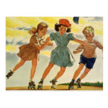 Vintage Kinderen, het Schaatsen van de Rol van de  Wenskaart