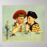 Vintage Kinderen, Jongen en Meisje die een Schok d Poster