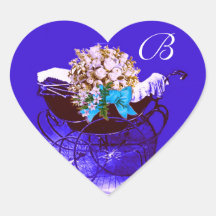 VINTAGE KINDERWAGEN, HET MONOGRAM VAN HET HART VAN HART STICKER