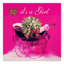 VINTAGE KINDERWAGEN MET BLOEMEN, HET BABY SHOWER V UITNODIGING