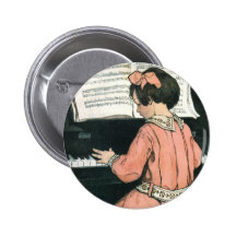 Vintage Meisje, Muziek, Piano, Jessie Willcox Smit Speld Button