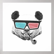 Vintage panda 3-D glazen Print
