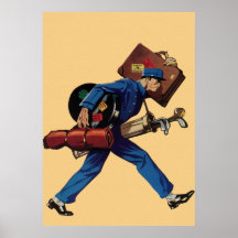 Vintage Piccolo in Eenvormige en Dragende Bagage Poster