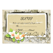 Vintage plumeria en klimop beige huwelijksRSVP kaa Aankondigingen
