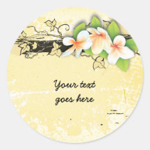Vintage plumeria/frangipani en klimop gele sticker