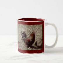 Vintage rode haan koffie mokken